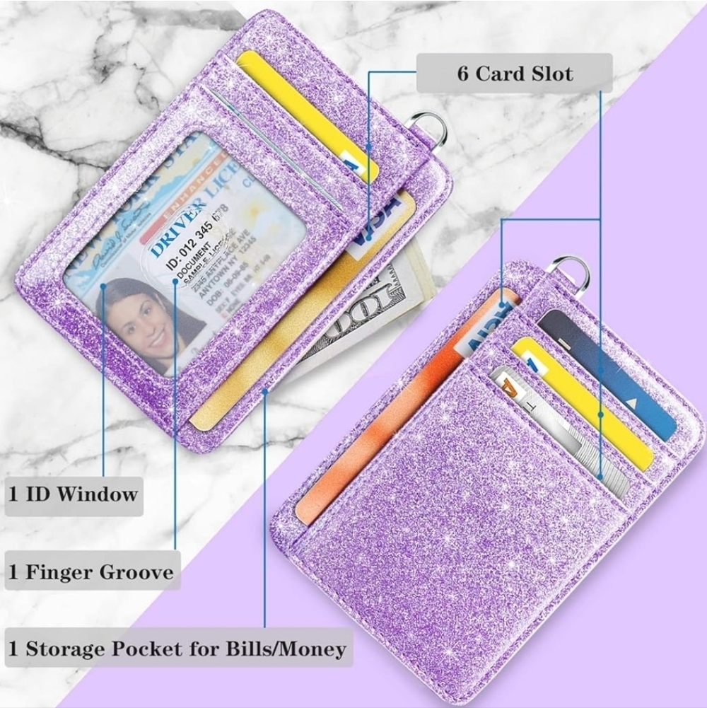 Purple Glitter Card Holder Wallet